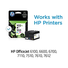 HP932XL/933 Black High Yield and Cyan/Magenta/Yellow Standard Yield Ink Cartridge, 4/Pack (N9H62FN#1