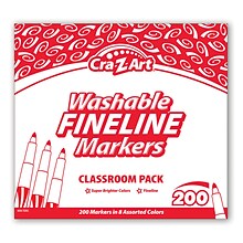 Cra-Z-Art Washable Markers Classroom Pack, Fine Point, Assorted Colors, 200/Pack (CZA740071)