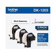 Brother DK-1203 File Folder Paper Labels, 3-4/10 x 2/3, Black on White, 300 Labels/Roll, 3 Rolls/B