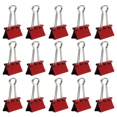 JAM Paper Colored Binder Clips, Medium,  5/8" Capacity, Red, 15/Pack (339BCRE)