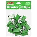 JAM Paper Colored Binder Clips, Medium,  5/8 Capacity, Green, 15/Pack (339BCGR)
