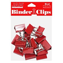 JAM Paper Colored Binder Clips, Medium,  5/8 Capacity, Red, 15/Pack (339BCRE)