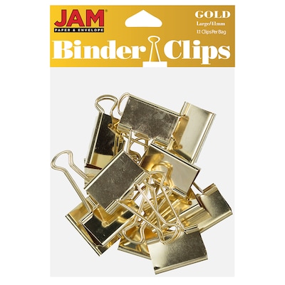 JAM Paper® Binder Clips, Large, 41mm, Gold Binderclips, 12/pack (340BCgo)