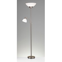 Adesso® Piedmont 71H Brushed Steel 300W Torchiere Floor Lamp with Reading Light and White Plastic S