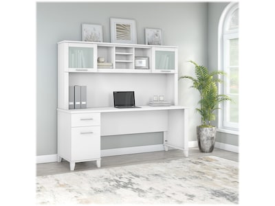 Bush Furniture Somerset 72"W Office Desk with Drawers and Hutch, White (SET018WH)