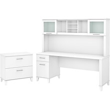 Bush Furniture Somerset 72 Computer Desk with Hutch and Lateral File Cabinet, White (SET019WH)