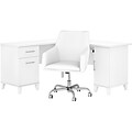 Bush Furniture Somerset 60W L Shaped Desk with Mid Back Leather Box Chair, White (SET022WH)