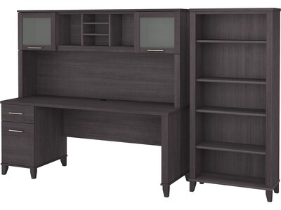 Bush Furniture Somerset 72W Office Desk with Hutch and 5 Shelf Bookcase, Storm Gray (SET020SG)