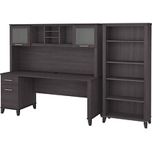 Bush Furniture Somerset 72W Office Desk with Hutch and 5 Shelf Bookcase, Storm Gray (SET020SG)