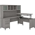 Bush Furniture Somerset 72W 3 Position Sit to Stand L Shaped Desk with Hutch, Platinum Gray (SET015
