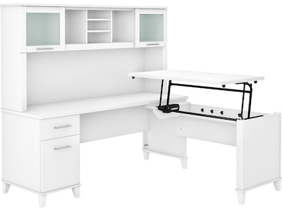 Bush Furniture Somerset 72W 3 Position Sit to Stand L Shaped Desk with Hutch, White (SET015WH)
