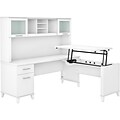 Bush Furniture Somerset 72W 3 Position Sit to Stand L Shaped Desk with Hutch, White (SET015WH)