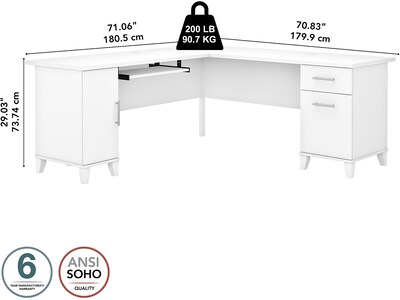 Bush Furniture Somerset 72"W L Shaped Desk with Storage, White (WC81910K)
