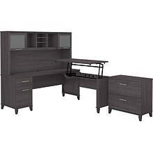 Bush Furniture Somerset 72W 3 Position Sit to Stand L Shaped Desk with Hutch and File Cabinet, Stor