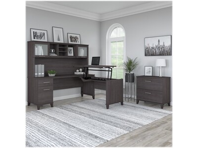 Bush Furniture Somerset 72W 3 Position Sit to Stand L Shaped Desk with Hutch and File Cabinet, Stor