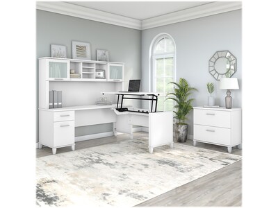 Bush Furniture Somerset 72"W 3 Position Sit to Stand L Shaped Desk with Hutch and File Cabinet, White (SET016WH)
