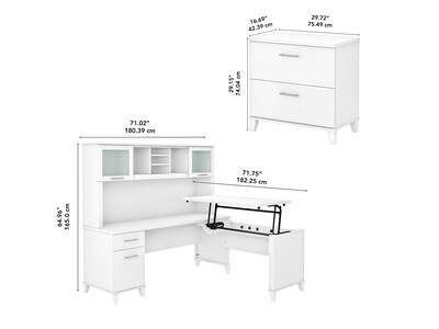 Bush Furniture Somerset 72"W 3 Position Sit to Stand L Shaped Desk with Hutch and File Cabinet, White (SET016WH)