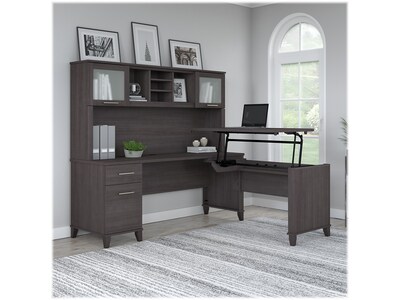 Bush Furniture Somerset 72W 3 Position Sit to Stand L Shaped Desk with Hutch, Storm Gray (SET015SG)