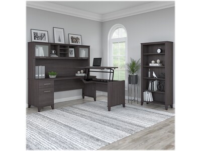 Bush Furniture Somerset 72"W 3 Position Sit to Stand L Shaped Desk with Hutch and Bookcase, Storm Gray (SET017SG)