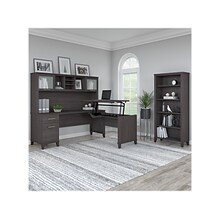 Bush Furniture Somerset 72W 3 Position Sit to Stand L Shaped Desk with Hutch and Bookcase, Storm Gr
