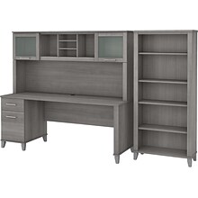 Bush Furniture Somerset 72W Office Desk with Hutch and 5 Shelf Bookcase, Platinum Gray (SET020PG)