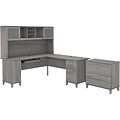 Bush Furniture Somerset 72W L Shaped Desk with Hutch and Lateral File Cabinet, Platinum Gray (SET00