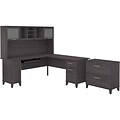 Bush Furniture Somerset 72W L Shaped Desk with Hutch and Lateral File Cabinet, Storm Gray (SET009SG