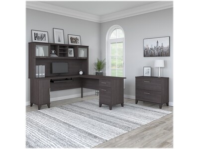 Bush Furniture Somerset 72W L Shaped Desk with Hutch and Lateral File Cabinet, Storm Gray (SET009SG