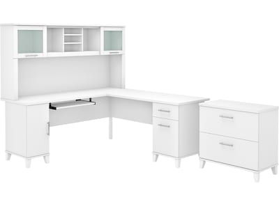 Bush Furniture Somerset 72W L Shaped Desk with Hutch and Lateral File Cabinet, White (SET009WH)