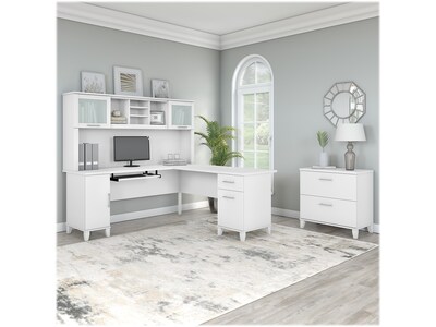 Bush Furniture Somerset 72W L Shaped Desk with Hutch and Lateral File Cabinet, White (SET009WH)
