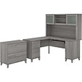 Bush Furniture Somerset 60W L-Shaped Desk with Hutch and Lateral File Cabinet, Platinum Gray (SET00