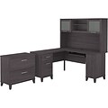 Bush Furniture Somerset 60W L-Shaped Desk with Hutch and Lateral File Cabinet, Storm Gray (SET008SG