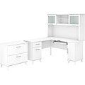 Bush Furniture Somerset 60W L-Shaped Desk with Hutch and Lateral File Cabinet, White (SET008WH)