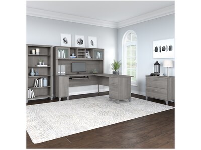 Bush Furniture Somerset 72W L-Shaped Desk with Hutch, Lateral File Cabinet and Bookcase, Platinum G