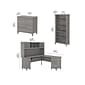 Bush Furniture Somerset 72"W L-Shaped Desk with Hutch, Lateral File Cabinet and Bookcase, Platinum Gray (SET012PG)