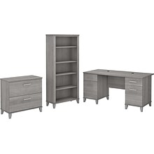 Bush Furniture Somerset 60W Office Desk with Lateral File Cabinet and 5 Shelf Bookcase, Platinum Gr