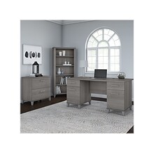 Bush Furniture Somerset 60W Office Desk with Lateral File Cabinet and 5 Shelf Bookcase, Platinum Gr