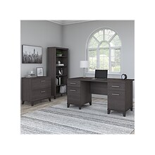 Bush Furniture Somerset 60W Office Desk with Lateral File Cabinet and 5 Shelf Bookcase, Storm Gray