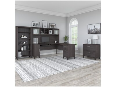 Bush Furniture Somerset 72W L-Shaped Desk with Hutch, Lateral File Cabinet and Bookcase, Storm Gray