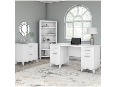 Bush Furniture Somerset 60"W Office Desk with Lateral File Cabinet and 5 Shelf Bookcase, White (SET013WH)