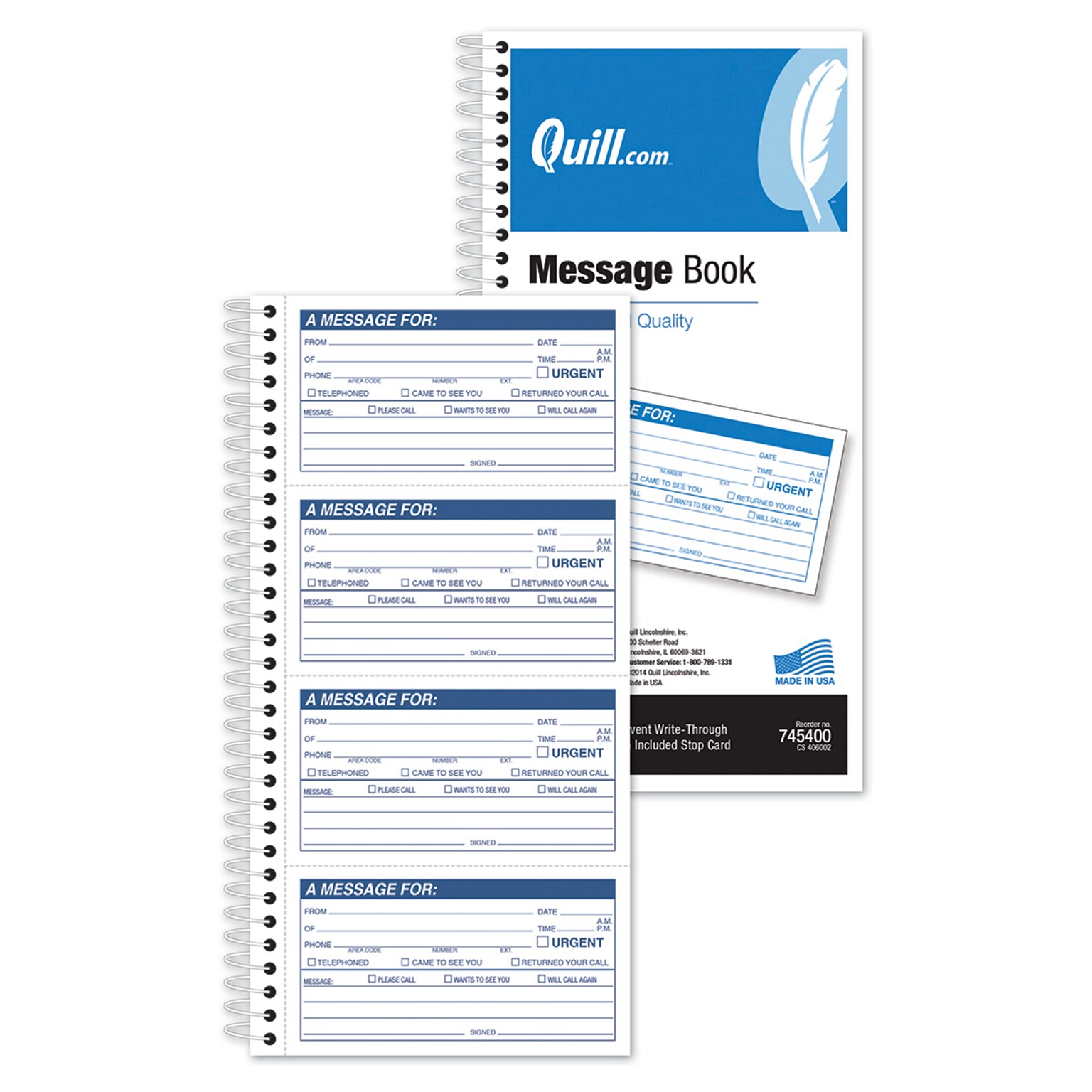 Quill Brand® Message Book, 11 x 5-1/2, Blue/White, 200 Forms/Book (745200)