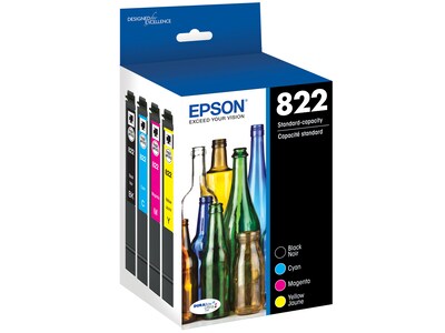 Epson T822 Black/Cyan/Magenta/Yellow Standard Yield Ink Cartridge, 4/Pack  (T822120XL-BCS)