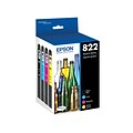 Epson T822 Black/Cyan/Magenta/Yellow Standard Yield Ink Cartridge, 4/Pack  (T822120XL-BCS)