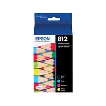 Epson T812 Black/Cyan/Magenta/Yellow Standard Yield Ink Cartridge, 4/Pack   (T812120-BCS)