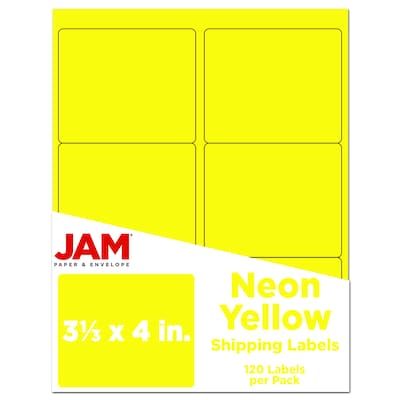 JAM Paper Shipping Label, 3 1/3 x 4, Neon Yellow, 6 Labels/Sheet, 20 Sheets/Pack (354328049)