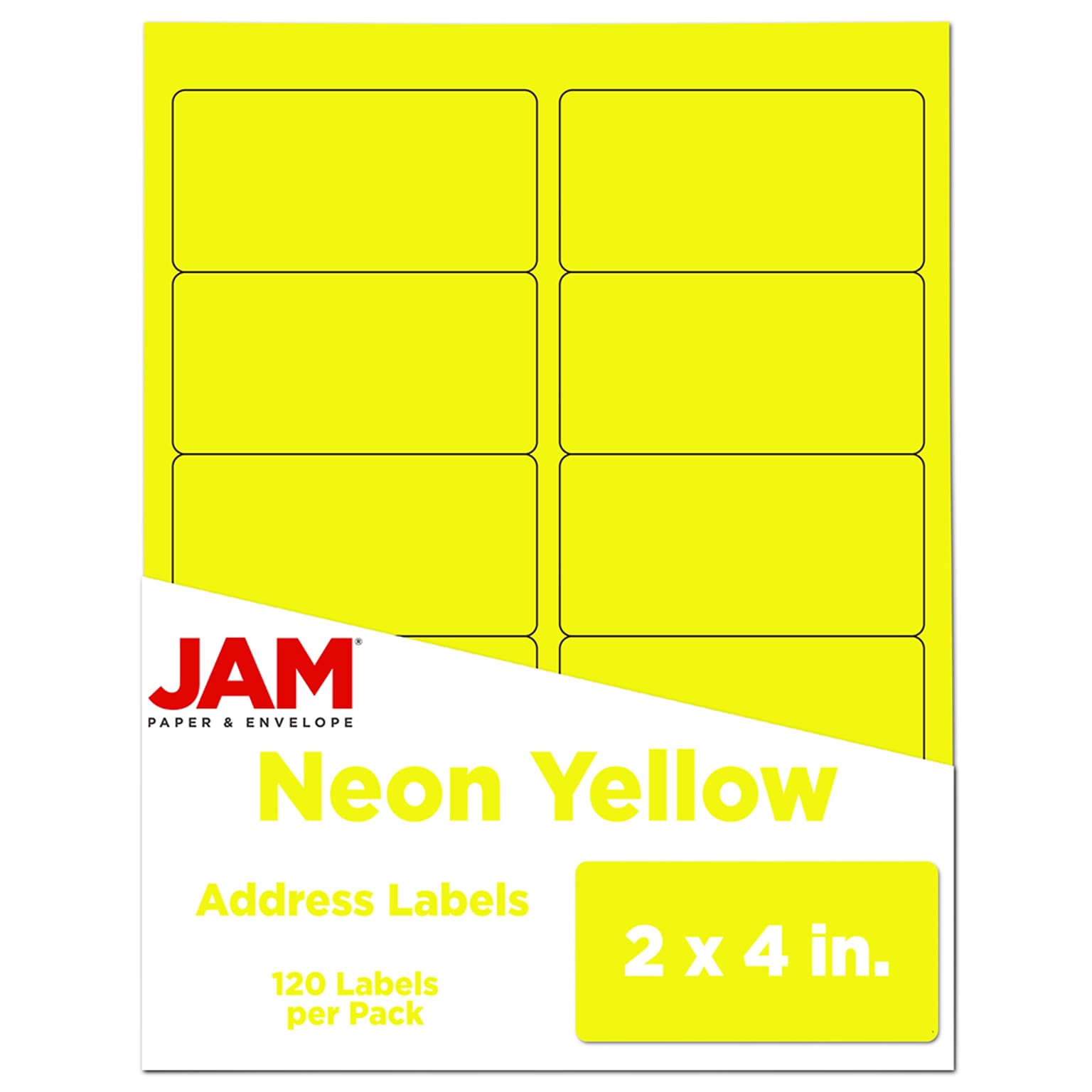 JAM Paper Laser/Inkjet Shipping Labels, 2 x 4, Neon Yellow, 10 Labels/Sheet, 12 Sheets/Pack (3543282)