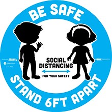 BeSafe Messaging Social Distancing Floor Decal 12x12 Kid Silhoutte, Be Safe, Stand 6FT Apart 6/Pac