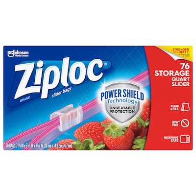 Ziploc Slider Storage Bags, Quart, 76/Carton (316490)