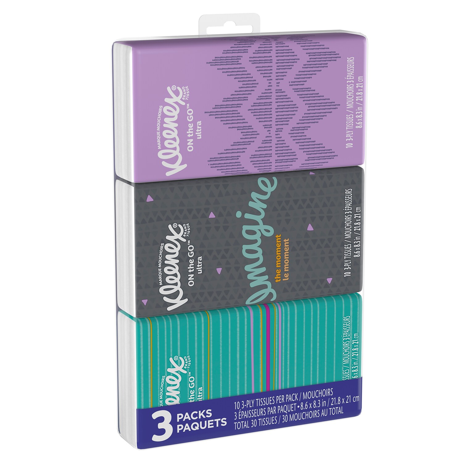 Kleenex Facial Tissue, 3-ply, 10 Tissues/Box, 3 Boxes/Pack (11976)