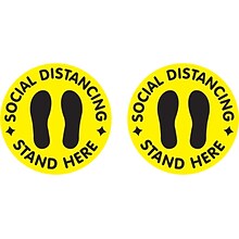 Cosco Floor Decal Social Distancing Stand Here, PVC, 12, Yellow/Black, 2/Pack (098492PK2)